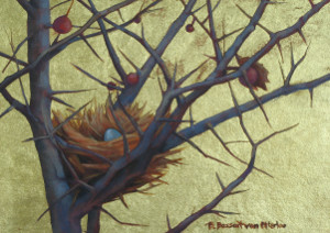 Protected, oil and gold leaf  by Bridget Bossart van Otterloo