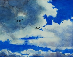 Soaring Planes, watercolor painting by Bridget Bossart van Otterloo