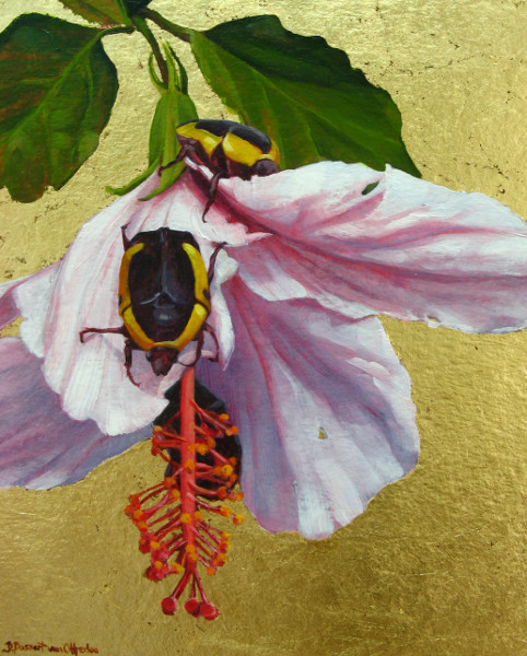 Feast (Beetles on Hibiscus) with gold leaf