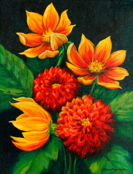 Red and Orange Dahlias