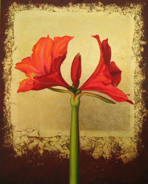 Red Amaryllis on Gold